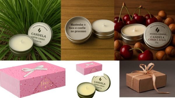Kit Presente Dia dos Namorados com 3 Velas Aromáticas – Embalagem Personalizada – Presente Criativo para Namorado(a) ou Casal